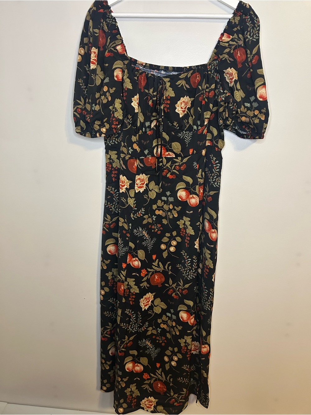 Cider Fruit Square Neck Puff Sleeve Midi Dress Curve & Plus NEW Multicolor - Picture 2 of 13